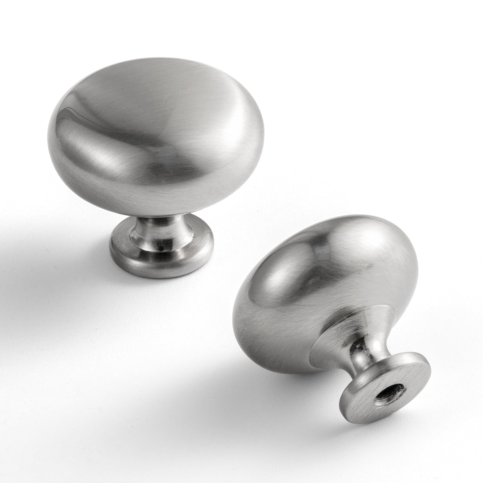 Goo-Ki Set of 6 Elegant Satin Brushed Nickel Cabinet Knobs - Classic Round Kitchen Hardware, Contemporary Drawer Pulls Sleek Dresser Handles