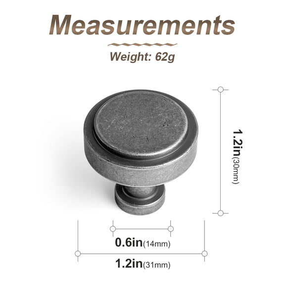 Goo-Ki Weathered Nickel Cabinet Drawer Knobs Zinc Alloy Kitchen Hardware,Modern Single Hole Bar Pull Handles for Cupboard Wardrobe 6 Pack