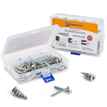GooBetter Drywall Anchors,#8 x 1-1/4" Screws and Anchors 100pcs,Heavy Drywall Screws with Anchors,50 Pcs Zinc Sheetrock Anchors and 50 Pcs Metal Screws
