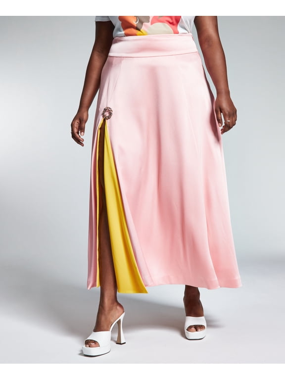 GooGoo Atkins Trendy Plus Size Maxi Slit Skirt Coral Freeze 18W