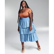 GooGoo Atkins Trendy Plus Size Tiered Chambray Ruffle Maxi Skirt Light Denim Wsh 22W