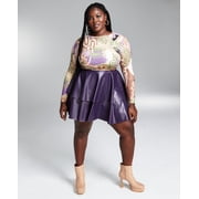 GooGoo Atkins Trendy Plus Size Zip Back Ruffled Hem Skater Dress Geometric Garden 3X