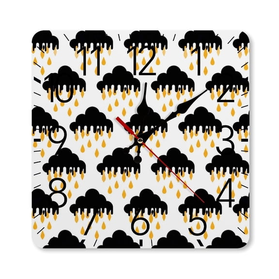 GooTPa 1010inch Square Silent Wall Clock Wooden Frame, Honey Dripping Clouds Rain Scale Decorative Clock for Home Bedroom Living Room Office