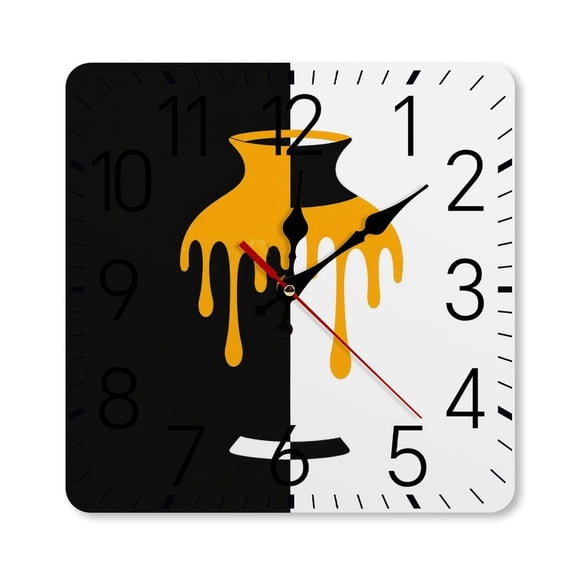GooTPa 1010inch Square Silent Wall Clock Wooden Frame, Honey Dripping Vase Black White Split Scale Decorative Clock for Home Bedroom Living Room Office
