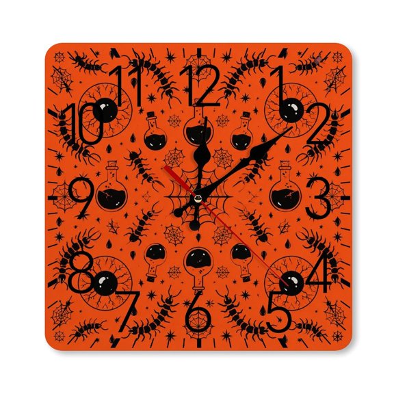 GooTPa 1010inch Square Silent Wall Clock Wooden Frame, Spider Eyeball Potion Web Pattern Scale Decorative Clock for Home Bedroom Living Room Office