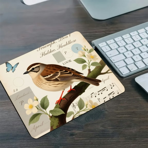 GooTPa 1210inch Beige Vintage Bird   Personalized Hard Desk Mat with Non-Slip Base  Fast Drying Washable Premium Mousepad 
 for Gaming and Office