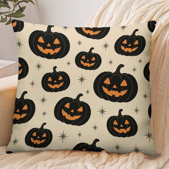 GooTPa 18x18 Inch Envelope Throw Pillow Cover, Black Jack O Lanterns And Stars Pattern Soft Polyester Modern Farmhouse Decorative Cushion Case for Bedroom Living Room Home Decor