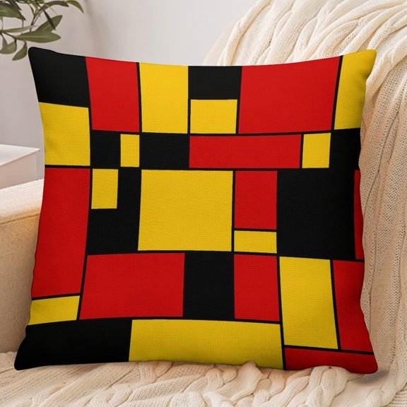 GooTPa 18x18 Inch Envelope Throw Pillow Cover, Mondrian Style Blocks Pattern Soft Polyester Modern Farmhouse Decorative Cushion Case for Bedroom Living Room Home Decor