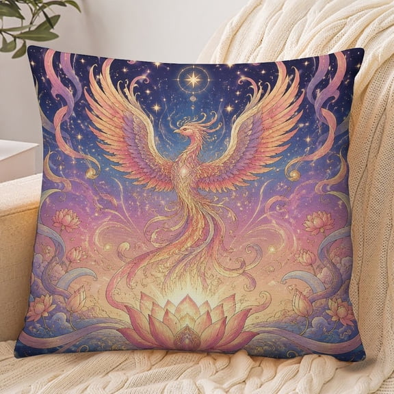 GooTPa 18x18 Inch Envelope Throw Pillow Cover, Phoenix Lotus Star Fantasy Art Soft Polyester Modern Farmhouse Decorative Cushion Case for Bedroom Living Room Home Decor