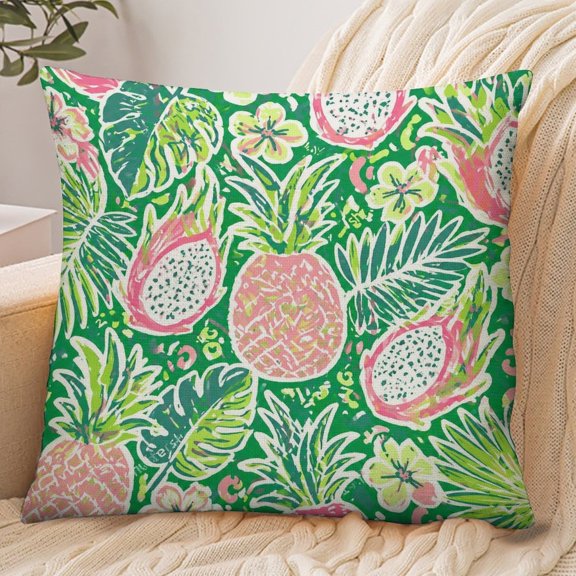 GooTPa 18x18 Inch Envelope Throw Pillow Cover, Pineapple And Dragon Fruit Tropical Pattern Soft Polyester Modern Farmhouse Decorative Cushion Case for Bedroom Living Room Home Decor