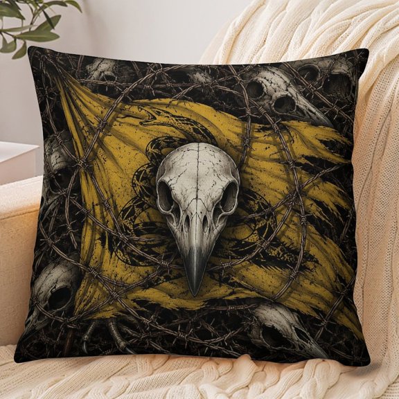 GooTPa 18x18 Inch Envelope Throw Pillow Cover, Raven Skull Barbed Wire Soft Polyester Modern Farmhouse Decorative Cushion Case for Bedroom Living Room Home Decor