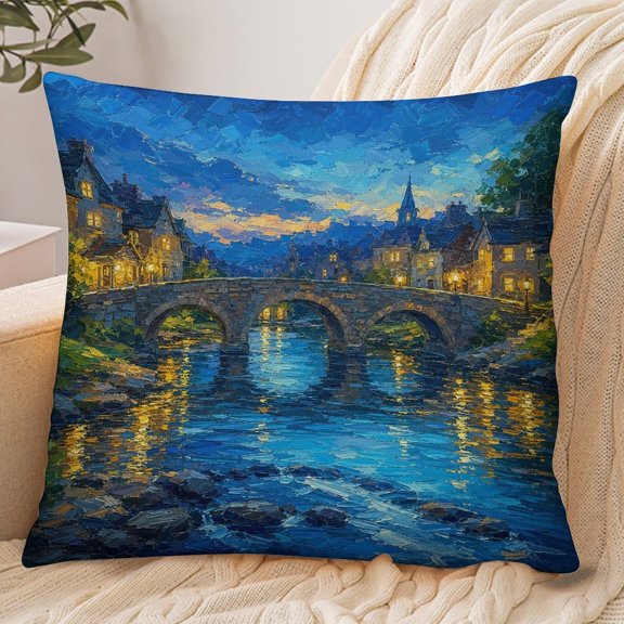 GooTPa 18x18 Inch Envelope Throw Pillow Cover, Stone Bridge Twilight Soft Polyester Modern Farmhouse Decorative Cushion Case for Bedroom Living Room Home Decor