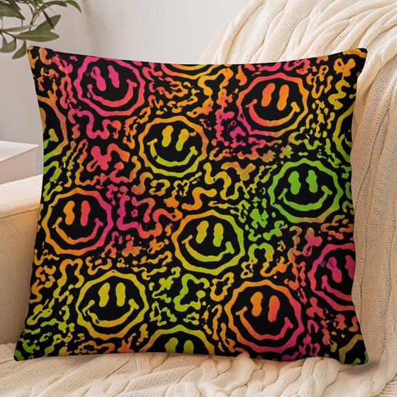 GooTPa 18x18 Inch Envelope Throw Pillow Cover, Trippy Smiley Face Pattern Soft Polyester Modern Farmhouse Decorative Cushion Case for Bedroom Living Room Home Decor