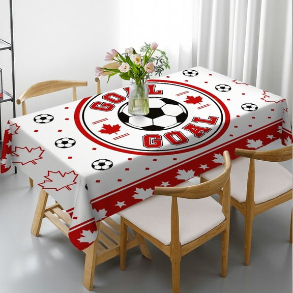 GooTPa 2026 World Soccer Tablecloth, Canada Soccer Goal Celebration, Maple Leaf Rectangular Table Cover, Football Party Table Cloth for Sports Game Day, Birthday, Tailgate, Picnic Decor, 55x70in