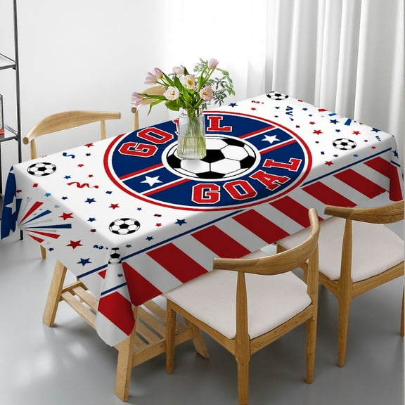 GooTPa 2026 World Soccer Tablecloth, USA Soccer Goal Celebration, Stars Flag Theme Rectangular Table Cover, Football Party Table Cloth for Sports Game Day, Birthday, Tailgate, Picnic Decor, 55x70in
