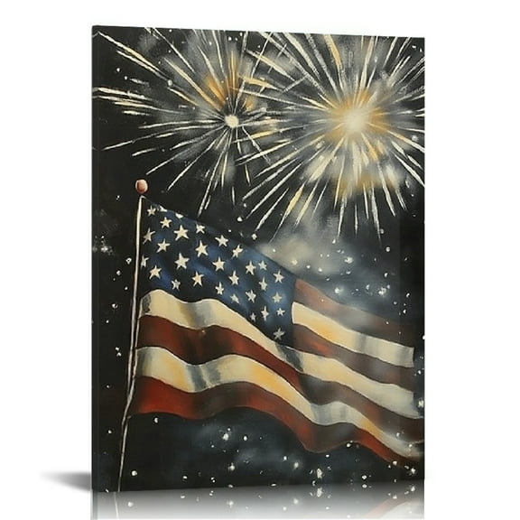 GooTPa 4th of July Patriotic Canvas Wall Art, American Flag Canvas Prints Wall Art for Living Room Bathroom Bedroom Office, Art Print Painting for Home Decorations - 12x16in