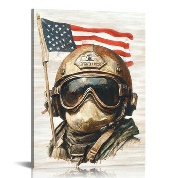 GooTPa 4th of July Patriotic Canvas Wall Art, American Soldier Canvas Prints Wall Art for Living Room Bathroom Bedroom Office, Art Print Painting for Home Decorations - 12x16in