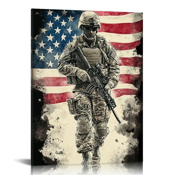 GooTPa 4th of July Patriotic Canvas Wall Art, Patriotic Military Canvas Prints Wall Art for Living Room Bathroom Bedroom Office, Art Print Painting for Home Decorations - 12x16in