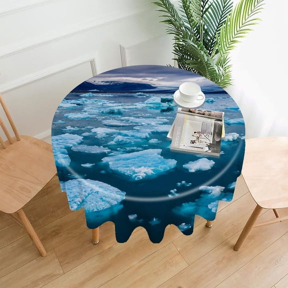 GooTPa 60 Inch Round Tablecloth,Arctic Ice Floes Under Dramatic Sky Premium Polyester Straight Edge Wrinkle Resistant Washable Table Cover for Home Dining Party Decor