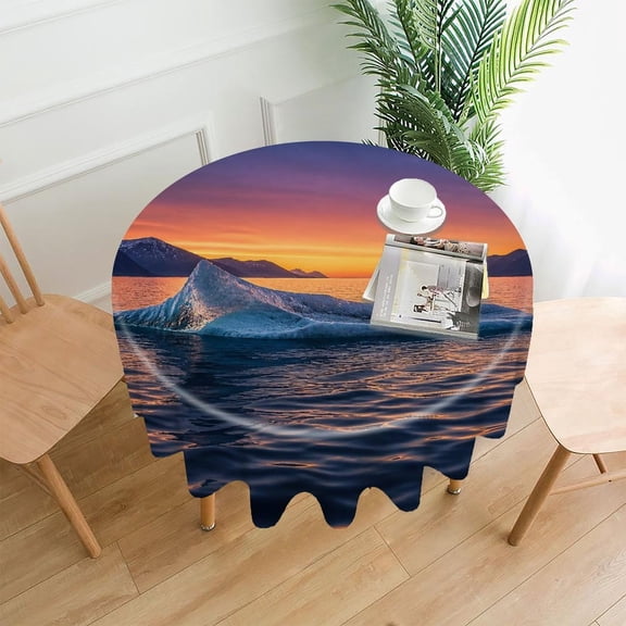 GooTPa 60 Inch Round Tablecloth,Arctic Iceberg Twilight Glow Premium Polyester Straight Edge Wrinkle Resistant Washable Table Cover for Home Dining Party Decor