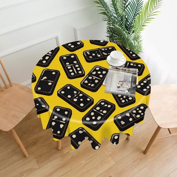 GooTPa 60 Inch Round Tablecloth, Black Dice Yellow Pattern Premium Polyester Straight Edge Wrinkle Resistant Washable Table Cover for Home Dining Party Decor