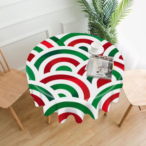 GooTPa 60 Inch Round Tablecloth, Christmas Red Green Swirl Pattern Premium Polyester Straight Edge Wrinkle Resistant Washable Table Cover for Home Dining Party Decor