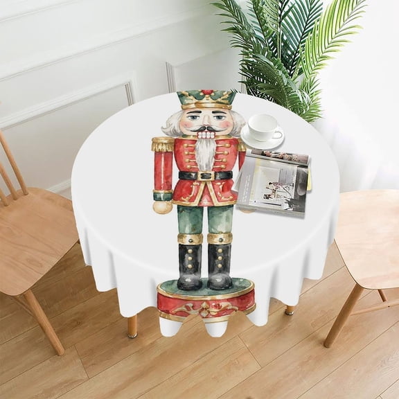 GooTPa 60 Inch Round Tablecloth,Classic Nutcracker Soldier Figure Premium Polyester Straight Edge Wrinkle Resistant Washable Table Cover for Home Dining Party Decor