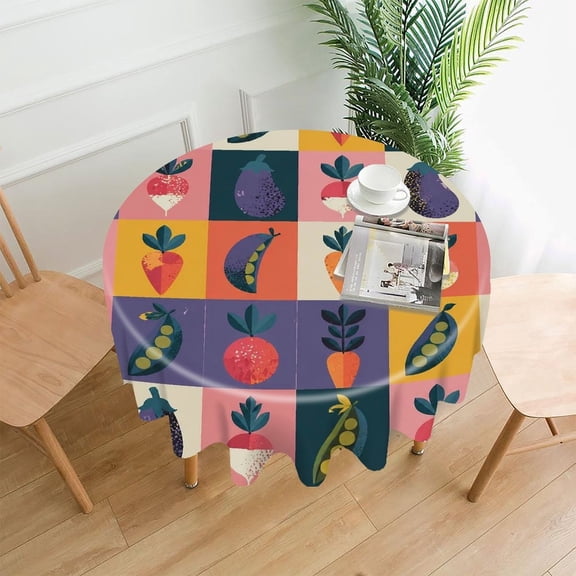 GooTPa 60 Inch Round Tablecloth,Colorful Vegetable Grid Pattern Premium Polyester Straight Edge Wrinkle Resistant Washable Table Cover for Home Dining Party Decor