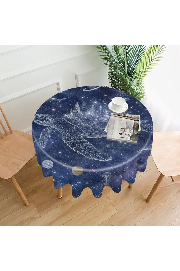 60 Inch Round Tablecloth,Cosmic Turtle World Tree Premium Polyester Straight Edge Wrinkle Resistant Washable Table Cover for Home Dining Party Decor