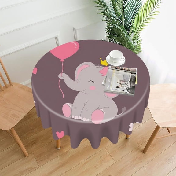 GooTPa 60 Inch Round Tablecloth,Cute Elephant With Balloon Premium Polyester Straight Edge Wrinkle Resistant Washable Table Cover for Home Dining Party Decor