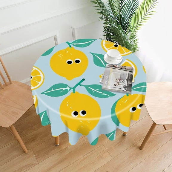 GooTPa 60 Inch Round Tablecloth,Cute Lemons With Eyes Premium Polyester Straight Edge Wrinkle Resistant Washable Table Cover for Home Dining Party Decor