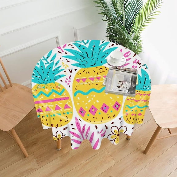 GooTPa 60 Inch Round Tablecloth,Decorated Pineapples With Patterns Premium Polyester Straight Edge Wrinkle Resistant Washable Table Cover for Home Dining Party Decor