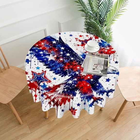 GooTPa 60 Inch Round Tablecloth, Eagle Stars Splatter Paint Art Premium Polyester Straight Edge Wrinkle Resistant Washable Table Cover for Home Dining Party Decor