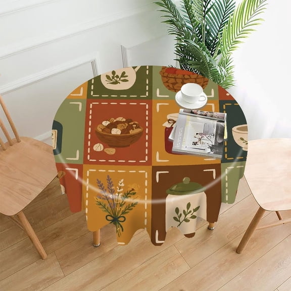 GooTPa 60 Inch Round Tablecloth,Farmhouse Kitchen Patchwork Grid Premium Polyester Straight Edge Wrinkle Resistant Washable Table Cover for Home Dining Party Decor