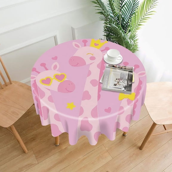 GooTPa 60 Inch Round Tablecloth,Giraffe Family With Crown Premium Polyester Straight Edge Wrinkle Resistant Washable Table Cover for Home Dining Party Decor