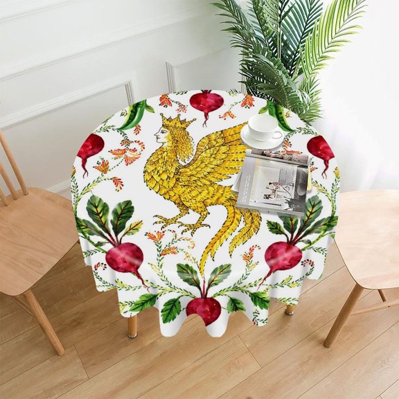 GooTPa 60 Inch Round Tablecloth, Golden Bird King Premium Polyester Straight Edge Wrinkle Resistant Washable Table Cover for Home Dining Party Decor