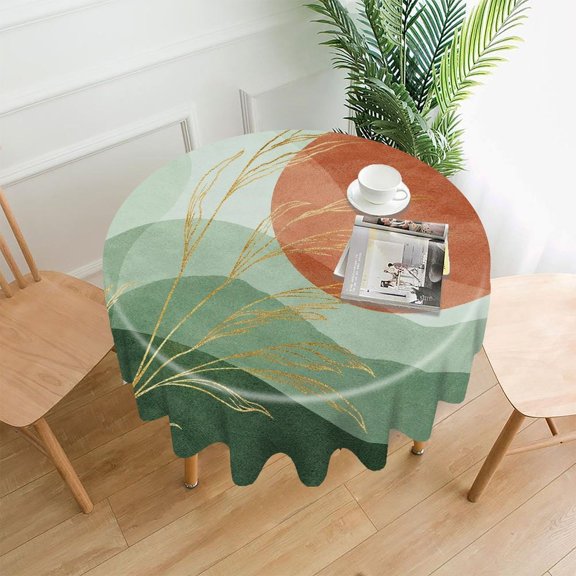 GooTPa 60 Inch Round Tablecloth, Golden Reeds Before Rust Sun Premium Polyester Straight Edge Wrinkle Resistant Washable Table Cover for Home Dining Party Decor