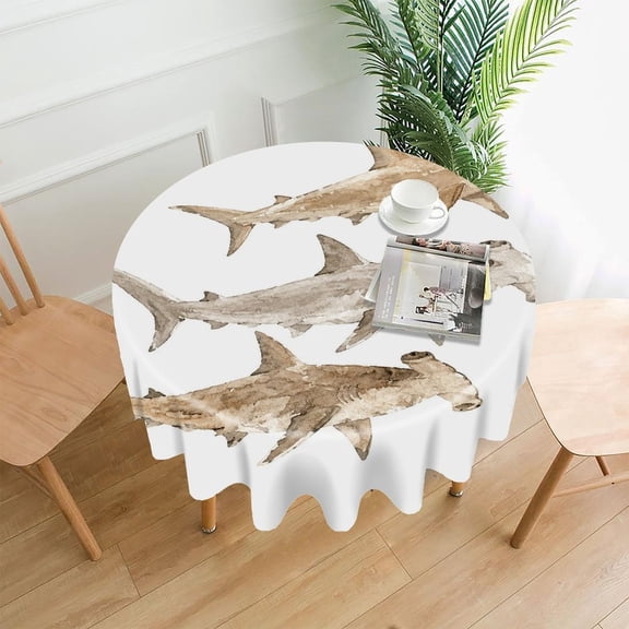 GooTPa 60 Inch Round Tablecloth,Hammerhead Sharks Swimming Trio Premium Polyester Straight Edge Wrinkle Resistant Washable Table Cover for Home Dining Party Decor