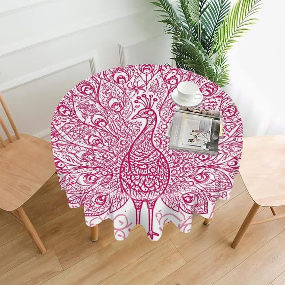 GooTPa 60 Inch Round Tablecloth,Intricate Peacock Mandala Art Premium Polyester Straight Edge Wrinkle Resistant Washable Table Cover for Home Dining Party Decor