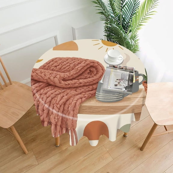 GooTPa 60 Inch Round Tablecloth,Knitted Blanket With Coffee Mugs Premium Polyester Straight Edge Wrinkle Resistant Washable Table Cover for Home Dining Party Decor