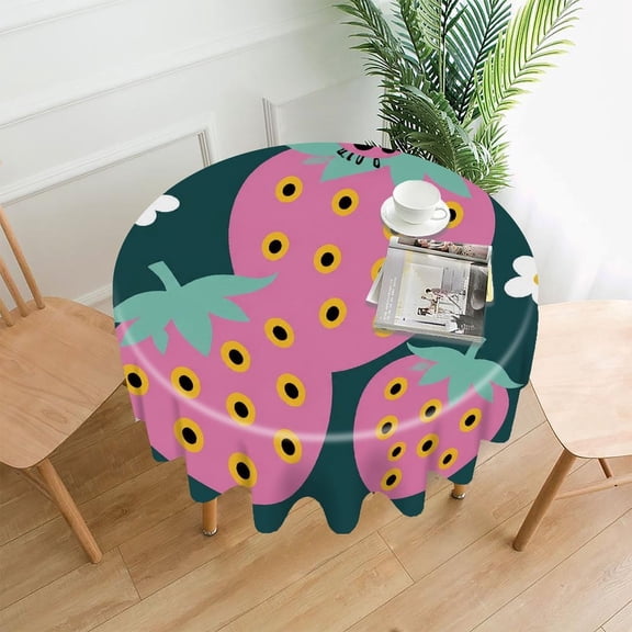 GooTPa 60 Inch Round Tablecloth,Ladybug Berries Premium Polyester Straight Edge Wrinkle Resistant Washable Table Cover for Home Dining Party Decor