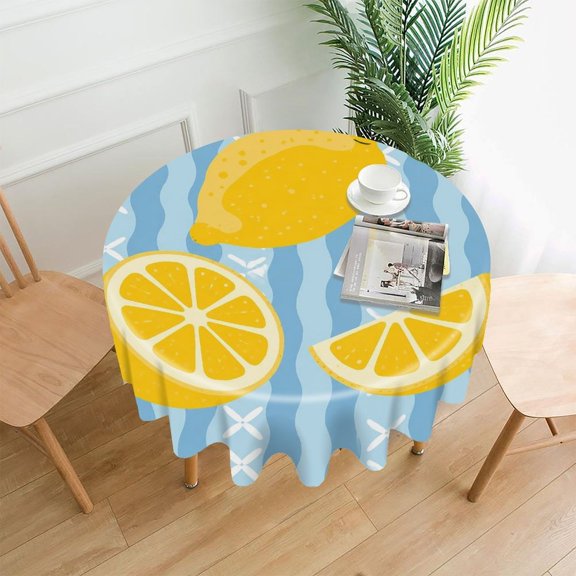 GooTPa 60 Inch Round Tablecloth,Lemon Whole And Sliced Premium Polyester Straight Edge Wrinkle Resistant Washable Table Cover for Home Dining Party Decor