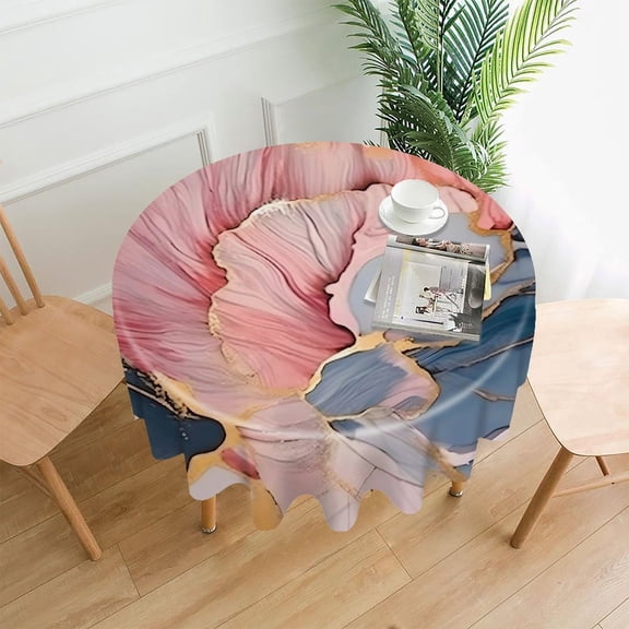 GooTPa 60 Inch Round Tablecloth, Marble Gold Floral Premium Polyester Straight Edge Wrinkle Resistant Washable Table Cover for Home Dining Party Decor