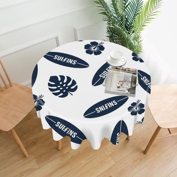 GooTPa 60 Inch Round Tablecloth, Midnight Tropical Hibiscus & Surfboard Pattern Premium Polyester Straight Edge Wrinkle Resistant Washable Table Cover for Home Dining Party Decor