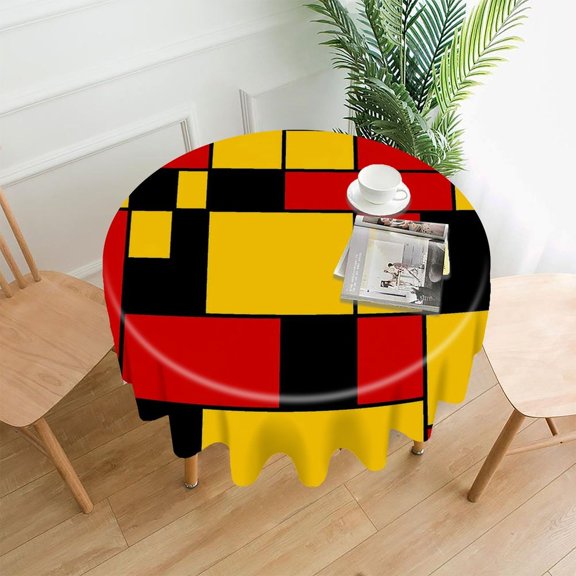 GooTPa 60 Inch Round Tablecloth, Mondrian Style Blocks Pattern Premium Polyester Straight Edge Wrinkle Resistant Washable Table Cover for Home Dining Party Decor