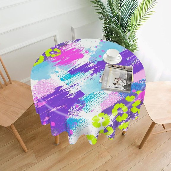 GooTPa 60 Inch Round Tablecloth, Neon Green Leopard Splash Pattern Premium Polyester Straight Edge Wrinkle Resistant Washable Table Cover for Home Dining Party Decor