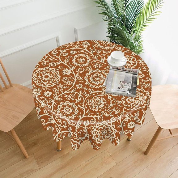 GooTPa 60 Inch Round Tablecloth, Ornate Mandala Floral Design Premium Polyester Straight Edge Wrinkle Resistant Washable Table Cover for Home Dining Party Decor