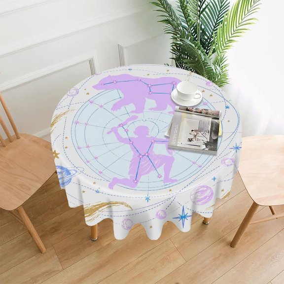 GooTPa 60 Inch Round Tablecloth, Pastel Galaxy Leopard Premium Polyester Straight Edge Wrinkle Resistant Washable Table Cover for Home Dining Party Decor