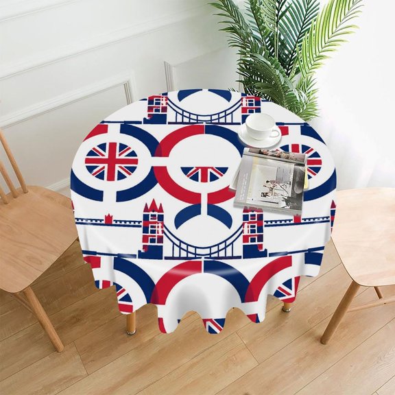 GooTPa 60 Inch Round Tablecloth, Patriotic Lighthouse Village Premium Polyester Straight Edge Wrinkle Resistant Washable Table Cover for Home Dining Party Decor