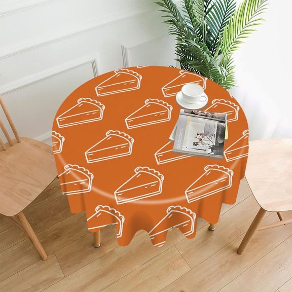GooTPa 60 Inch Round Tablecloth, Pie Slice Outline Pattern Orange Premium Polyester Straight Edge Wrinkle Resistant Washable Table Cover for Home Dining Party Decor